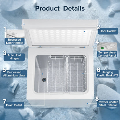 Auseo Mini Freezer Chest 3.5 cu ft,  Black Deep Freezer & Side Handle, Compact Freezer with 7 Gear Adjustable Temperature, Removable Storage Basket*2, Energy Saving