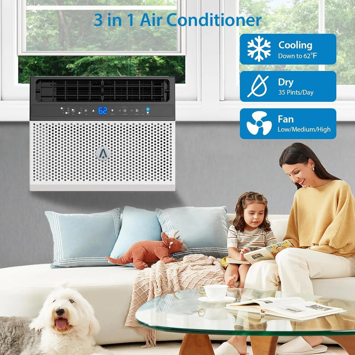 8000Btus Window Air Conditioner Over the Sill AC Up to 370 Sq.Ft With Remote & App