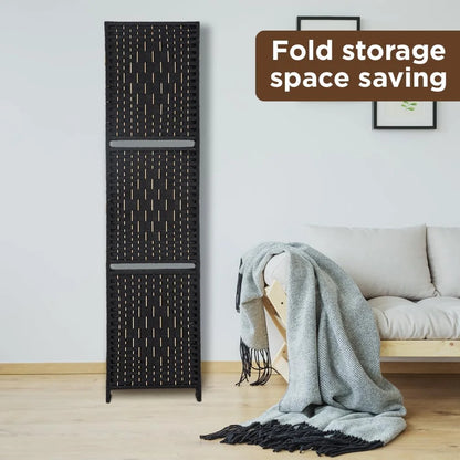 Dkelincs 6 Panel Wood Room Dividers Portable Folding Privacy Screen with Removable Storage Shelves, Brown