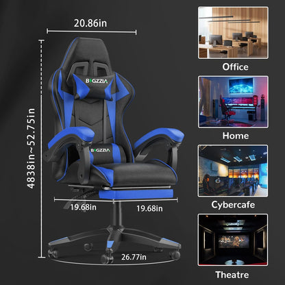 Bigzzia Gaming Chair Office Chair, Ergonomic Game Chair with Height Adjustable Headrest and Lumbar Support for Adults Teens, Black & White