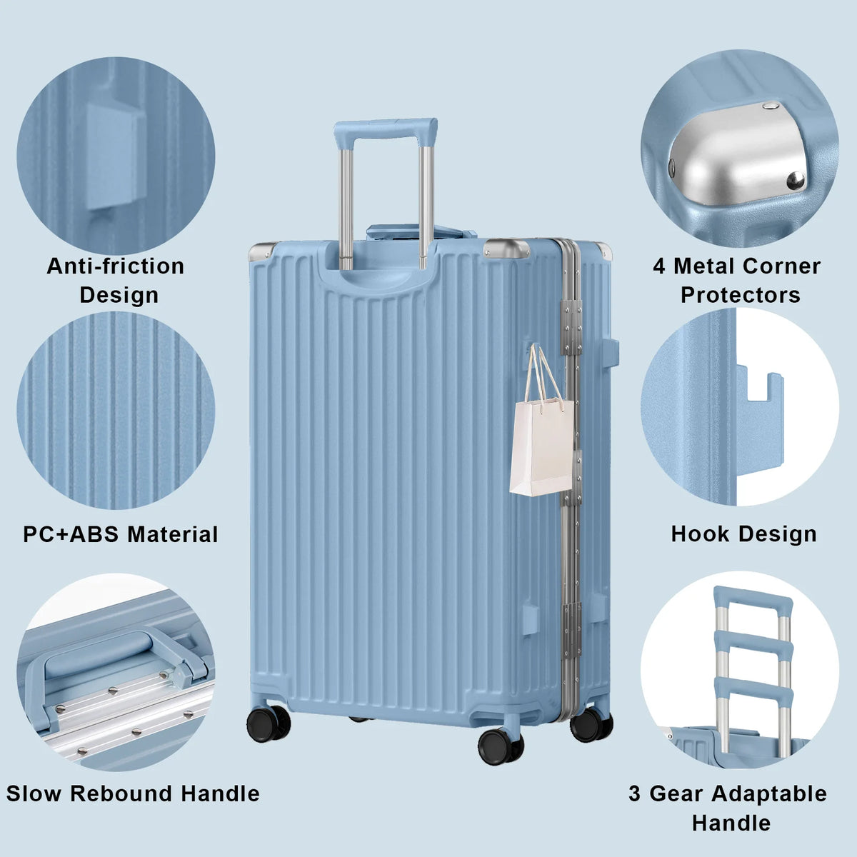 Luggage Aluminium Frame PC ABS Hardshell Suitcase with Spinner Wheels TSA Lock Zipperless Luggage 28 inch Silver