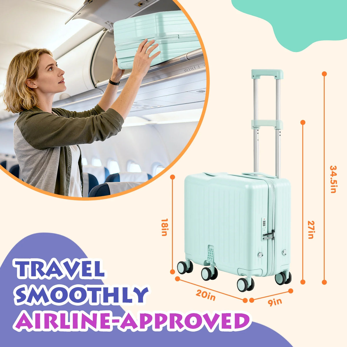 Advwin Ride-On Kids Luggage with Pull Strap, Footrests, Cup Holder, 6 Wheels & Adjustable Handle, 18-Inch Spinner Suitcase with Stickers & Boarding Pass, Pink