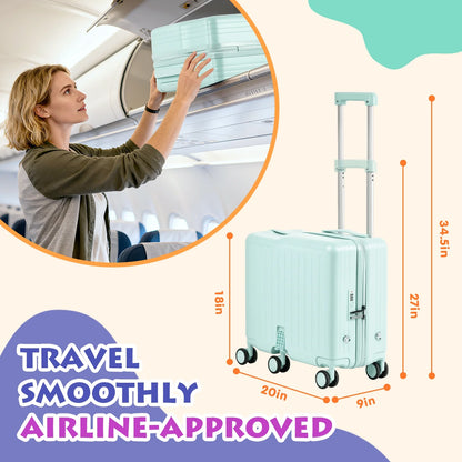 Advwin Ride-On Kids Luggage with Pull Strap, Footrests, Cup Holder, 6 Wheels & Adjustable Handle, 18-Inch Spinner Suitcase with Stickers & Boarding Pass, Pink