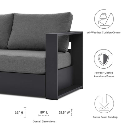 Lounge Sofa Table Set, Grey Gray, Aluminum, Metal, Fabric, Modern Contemporary, Outdoor Patio Balcony Cafe Bistro Garden Furniture Hotel Hospitality