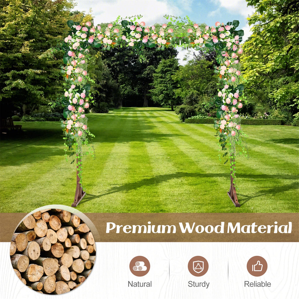 Gymax 7.2 FT Square Wedding Arch Wooden Arbor Backdrop Stand w/ Triangular-Shaped Base