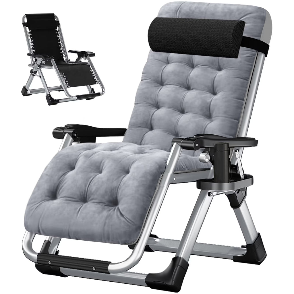 MOPHOTO Zero Gravity Chair Folding Outdoor Patio Recliner with Detachable Cushion,Cup Holder,Headrest,26"D x 20"W x 45"H