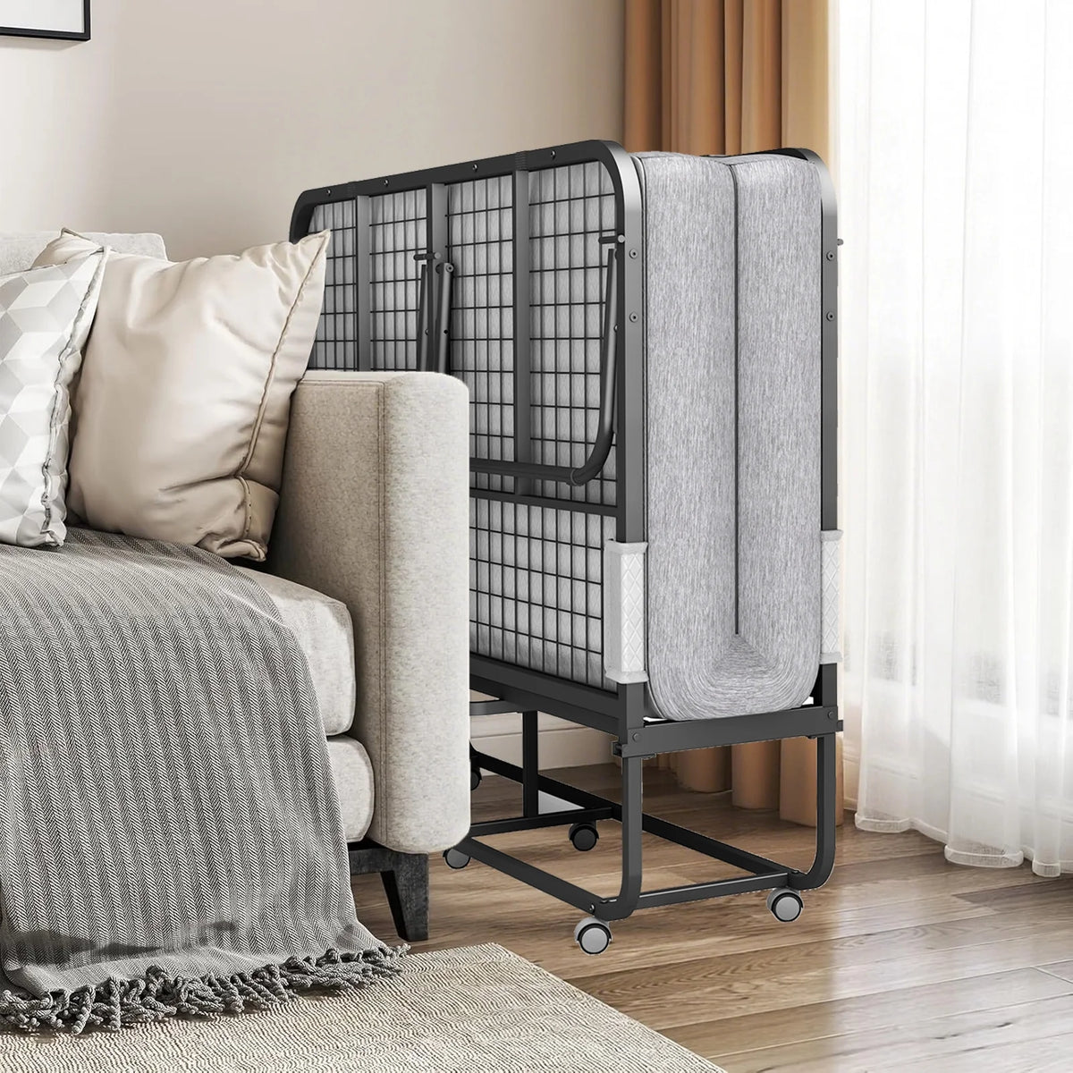 Full Size Folded Bed with Mattress, 75" x 54" Folding Bed, Twin Bed, Rollaway Bed Guest Bed for Adults with Sturdy Frame