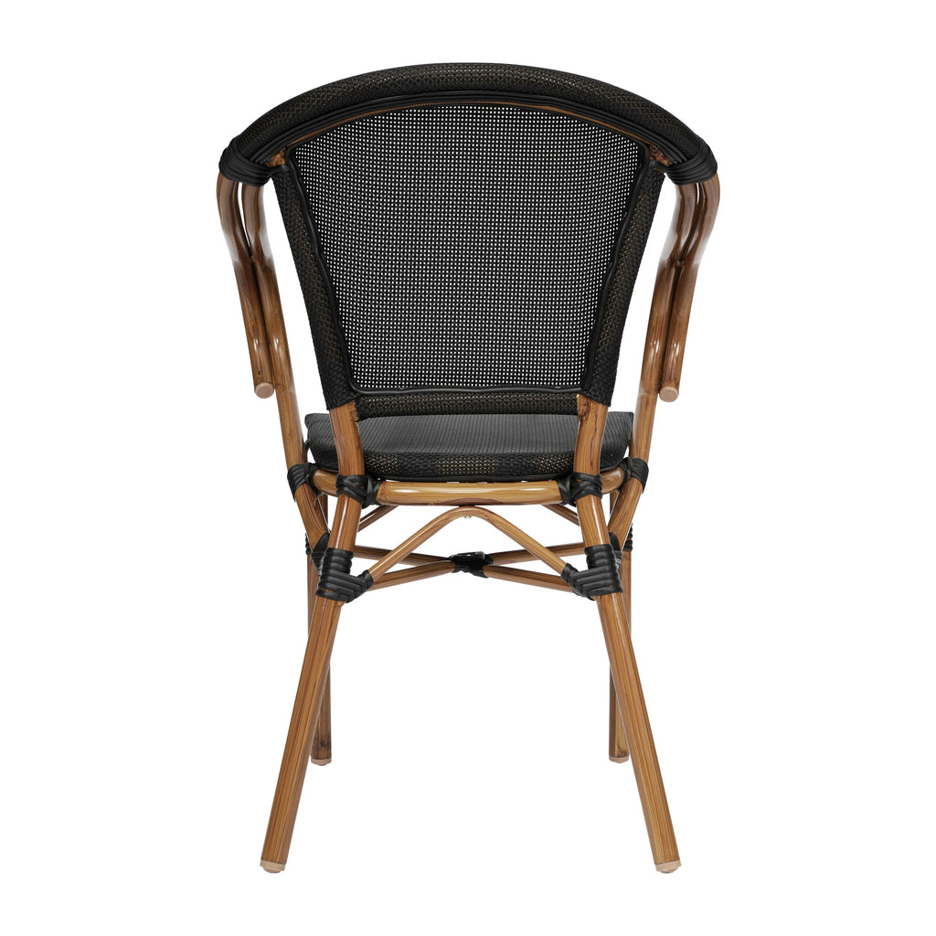 Flash Furniture Marseille Indoor/Outdoor French Bistro Stacking Chair with Arms Black/Natural