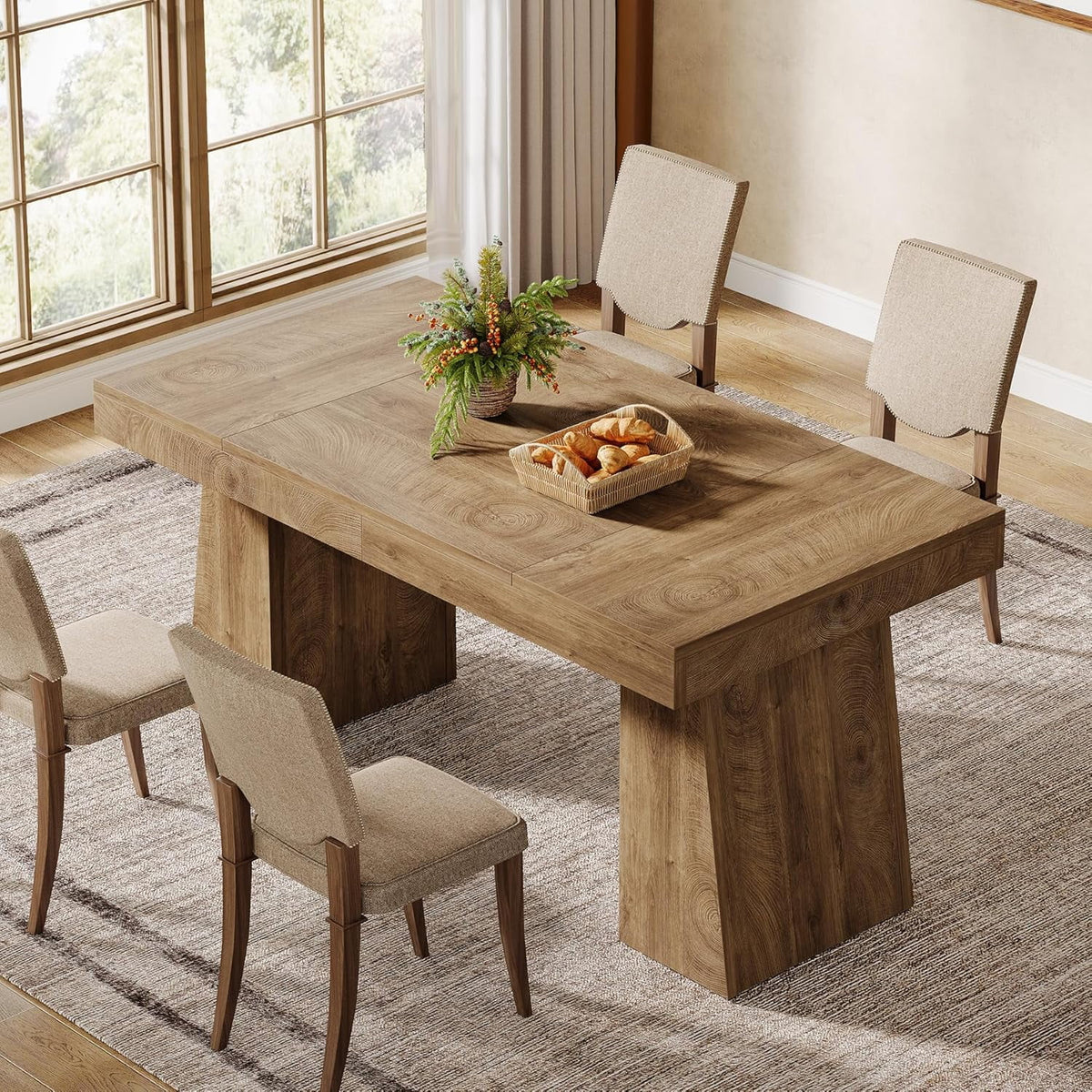 Rectangular 55" Dining Table for 4-6, Mid-Century Modern Kitchen Dining Table, Yellow