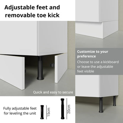 Madesa Hazel Kitchen Storage Buffet Base Cabinet with Adjustable Feet 47 Inch Engineered Wood Slab Doors Painted Finish Floor Mount Removable Plinth - White