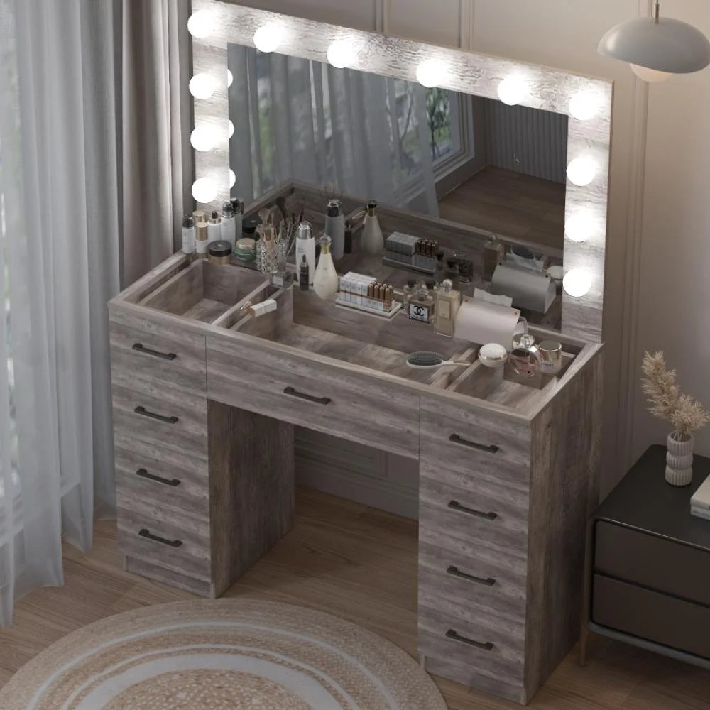Ktaxon Large Makeup Vanity, Vanity Table Set w/ Visible Glass Top w/ Charging Station, White