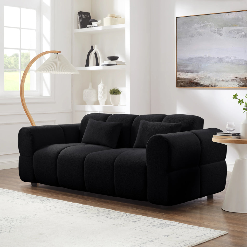 FREEHOMAE 80" Oversized Boucle Sofa Couch,Modern Loveseat,Deep Seat Love Seat,Mid Century Modern Sofa,Cloud Couch for Living Room,Apartment,Office,and Lounge,Black