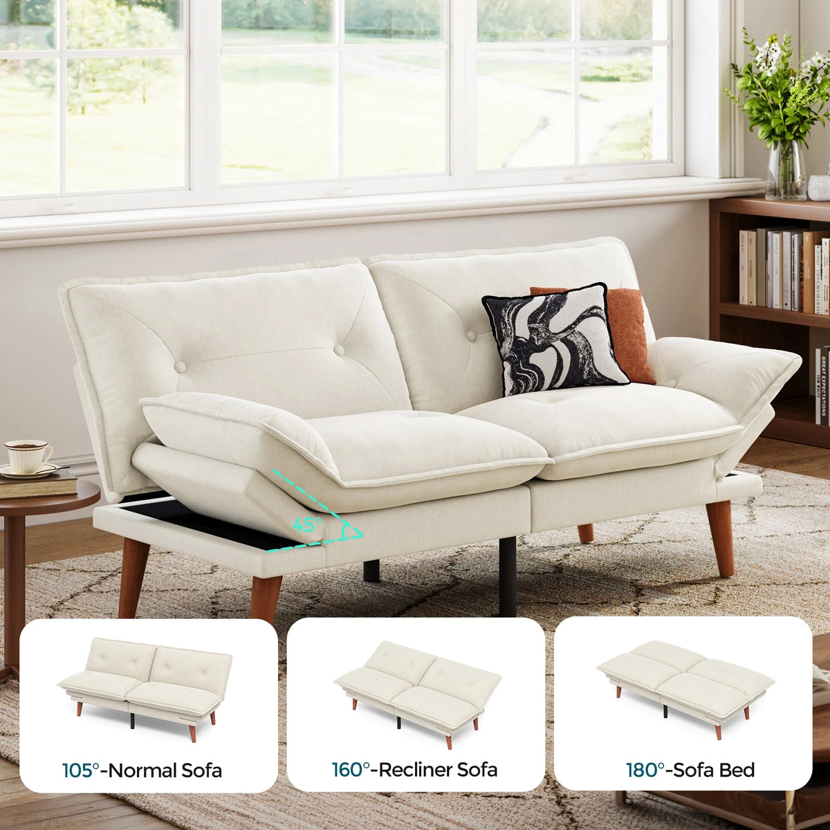 Linsy Home 70" W Chenille Convertible Futon Sofa Bed with Adjustable Armrests, Green
