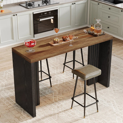 Tribesigns 55.12-Inch Bar Table, Home Bar Unit with a Faux Marble Finished Tabletop, Modern Freestanding Mini Bar for Home Kitchen, Living Room, Balcony, Basement, Walnut & White