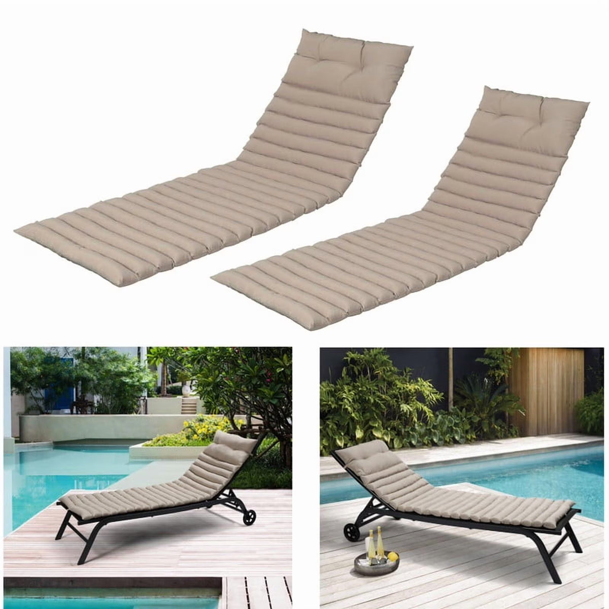 2pcs Outdoor Chaise Lounge Cushions, Waterproof Patio Foldable Chair Cushion for Garden Pool, 73 x 24in Sun Lounger Cushions for Outdoor Furniture��Navy blue��