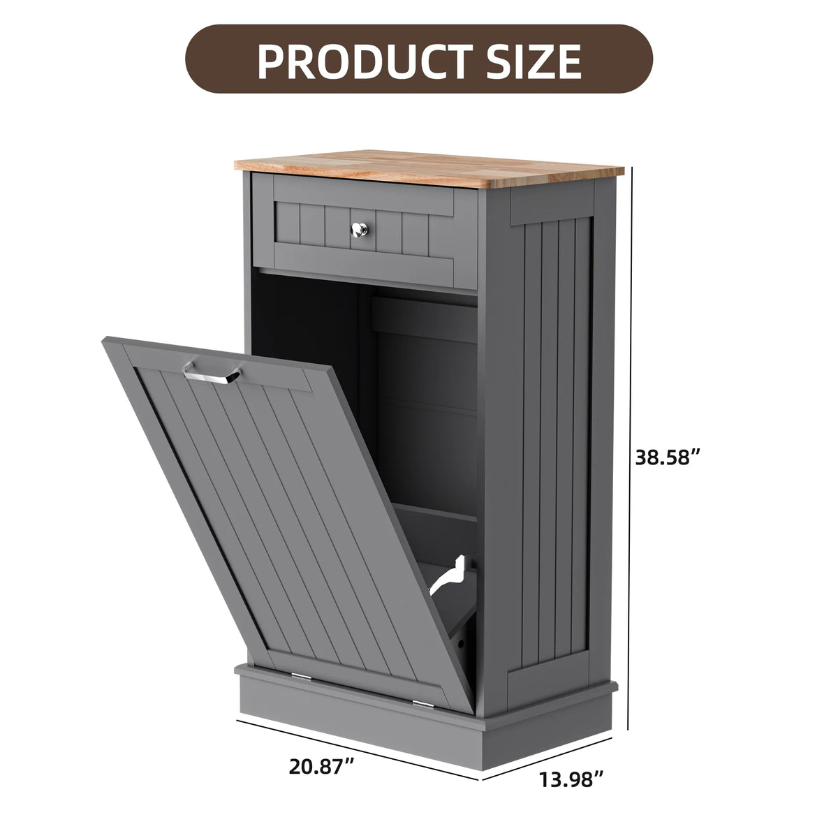 HARIPUL Single Tilt Out Trash Cabinet for 13 Gallon Waste Bin, Free Standing Kitchen Trash Can Cabinet with Drawers, White