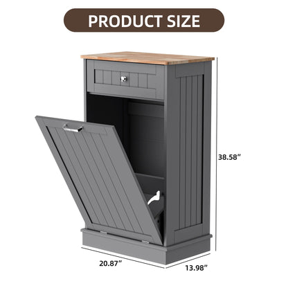 HARIPUL Single Tilt Out Trash Cabinet for 13 Gallon Waste Bin, Free Standing Kitchen Trash Can Cabinet with Drawers, White