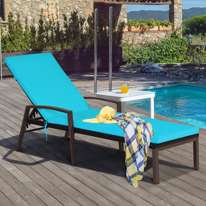 Costway 2PCS Patio Rattan Lounge Chair Chaise Recliner Back Adjustable Cushioned Red