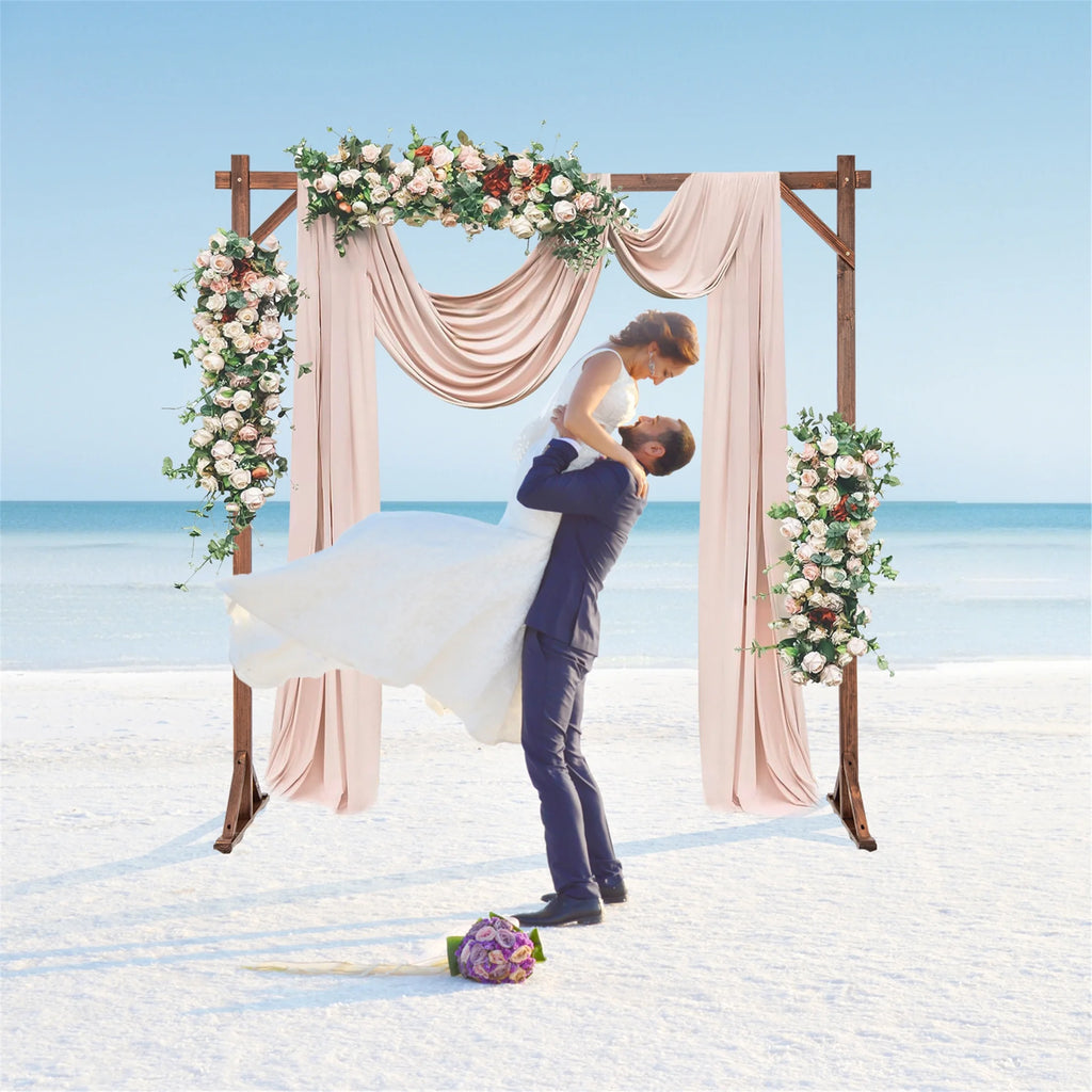 Gymax 7.2 FT Square Wedding Arch Wooden Arbor Backdrop Stand w/ Triangular-Shaped Base