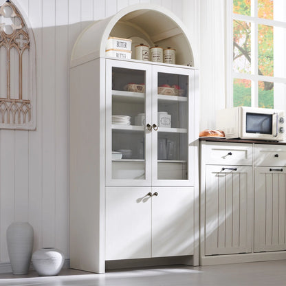 SinCiDo Arched Kitchen Pantry Storage Cabinet, 71-Inch Tall Wood Adjustable Shelves, 2 Doors, 2 Drawers