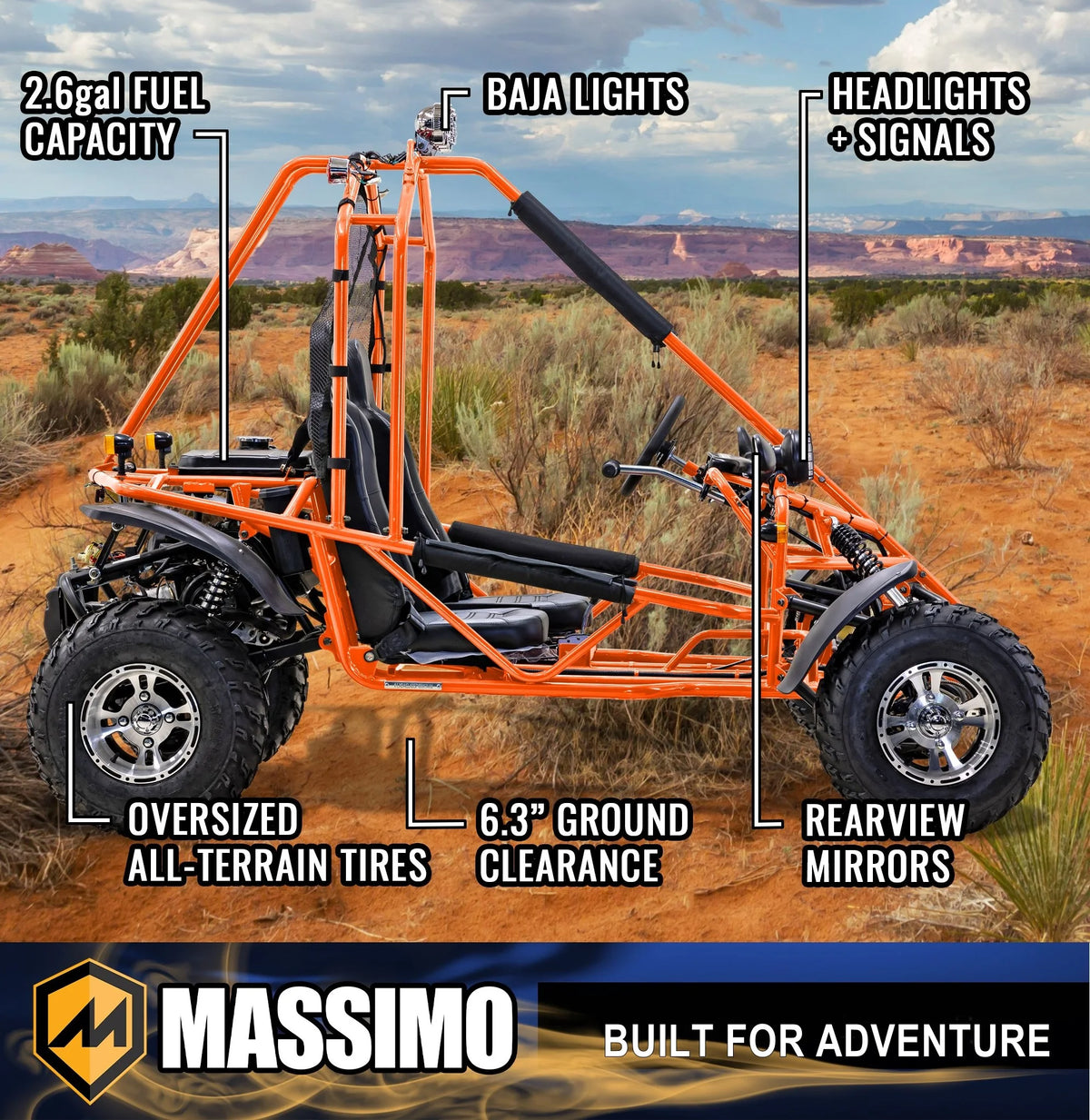 Massimo GKA 200 169cc EFI Adult Go Kart with 10HP Engine, 2WD Off-Road Go Cart, Dual Seats, Red