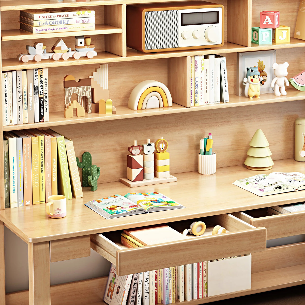 BALANBO Solid Wood Kids Desk and Chair Set with Hutch,Study Computer Desk with Drawers, Extra Large Two Person Study Desk Writing Table, Student White Desk with Bookshelf for Bedroom,Study Room,White