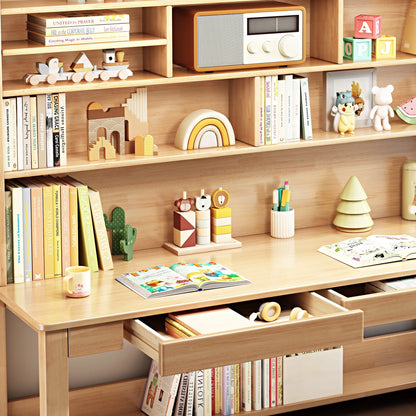 BALANBO Solid Wood Kids Desk and Chair Set with Hutch,Study Computer Desk with Drawers, Extra Large Two Person Study Desk Writing Table, Student White Desk with Bookshelf for Bedroom,Study Room,White