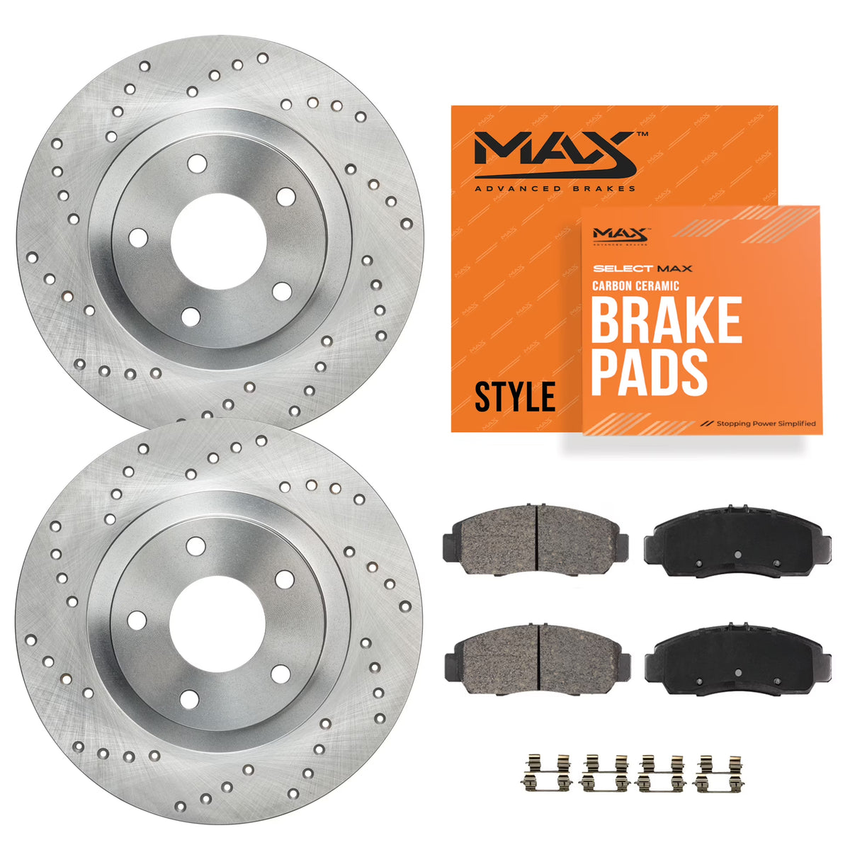 Max Advanced Brakes - Brake Kit for 2006-2011 2012 2013-2018 Dodge Ram 1500 5 Lug 2007-2009 Dodge Durango Front Replacement Cross Drilled Disc Brake Rotors and Ceramic Brake Pads