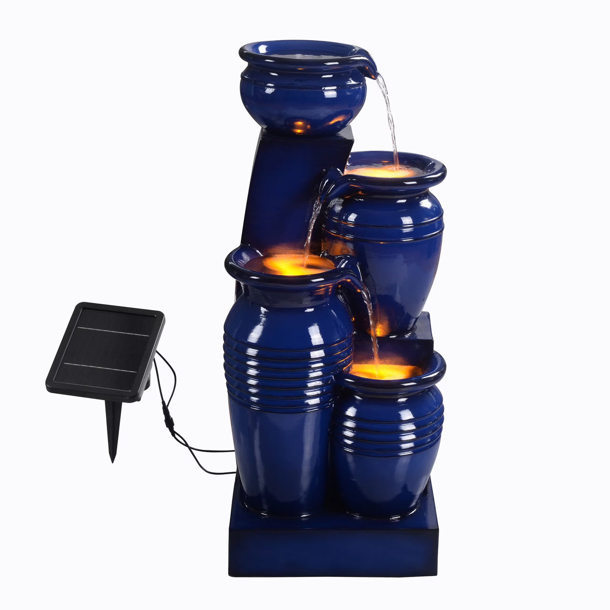 Teamson Home 28.74" Solar Water Fountain with LED Lights, Navy