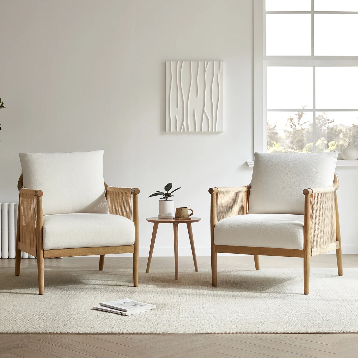 CHITA Modern Accent Chair, Braid Armchair Living Room Chair, Cream