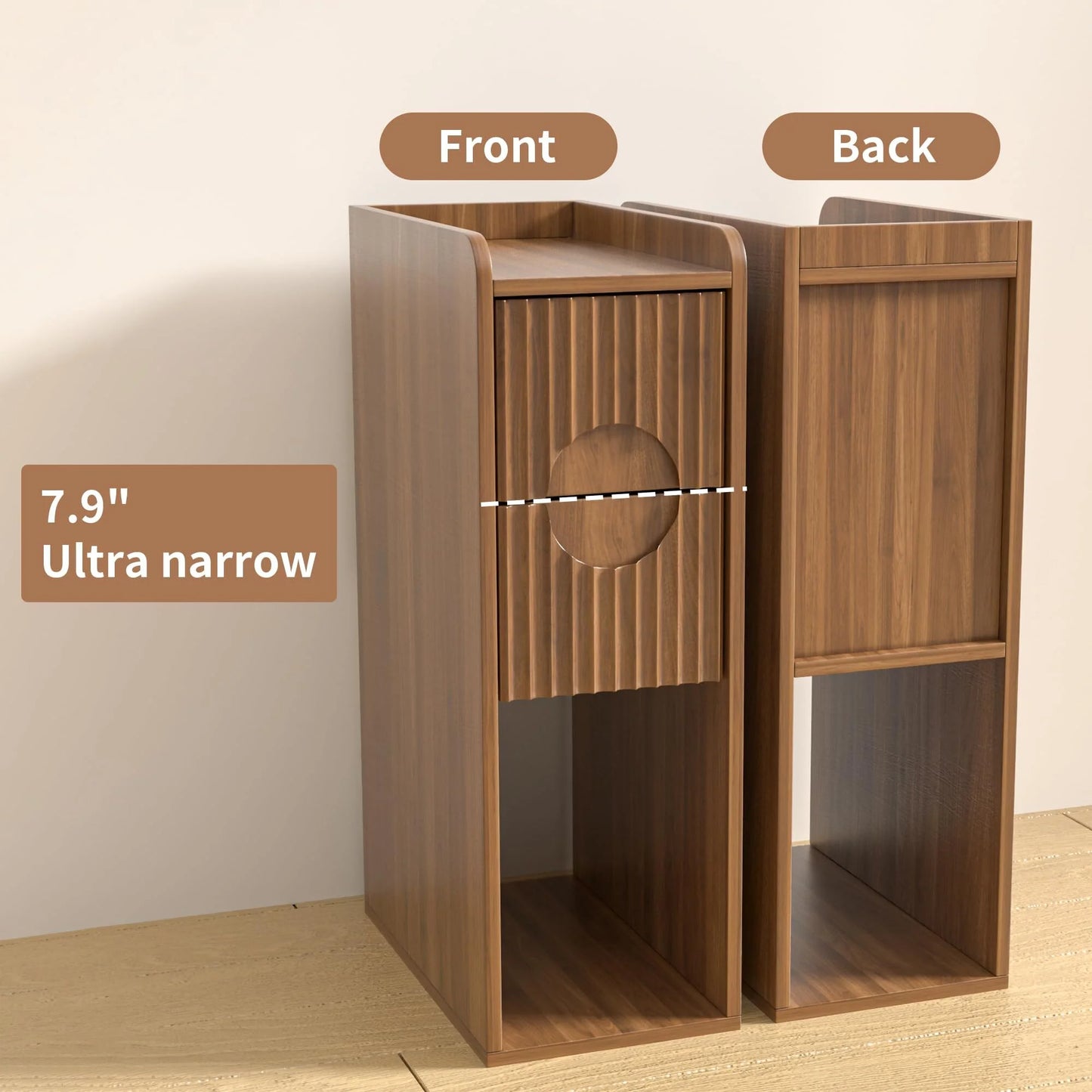 End Tables Set of 2, Small Side Table, Slim Side Table, Wood 2 Drawer Narrow Nightstand