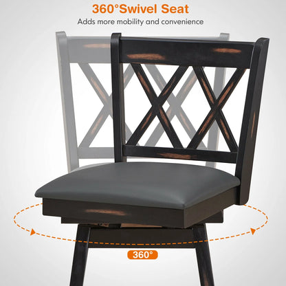 Gymax Set of 4 Barstools Swivel Counter Height Chairs w/Rubber Wood Legs Black
