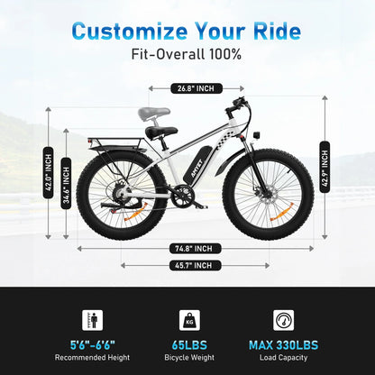 AMYET EB26 Electric Bike for Adults, 26*4.0 Fat Tire E-Mountain Bicycle,Peak 1500W Motor 48V 15Ah 7-Speed Ebike UL2849