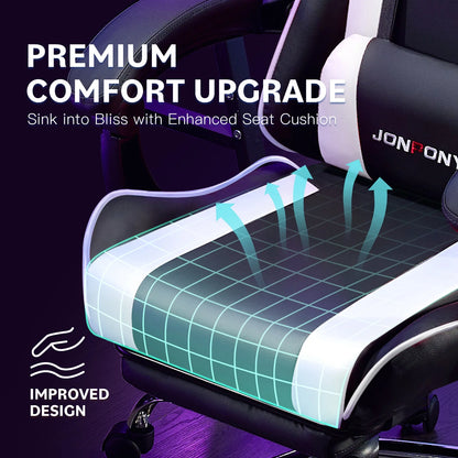 JONPONY Big and Tall Gaming Chair, Ergonomic Design, Gamer Chair PU Leather with Footrest and Lumbar Support, High Back Office Chair Support 8 Hours Long Sitting, Computer Chair,Black Grey