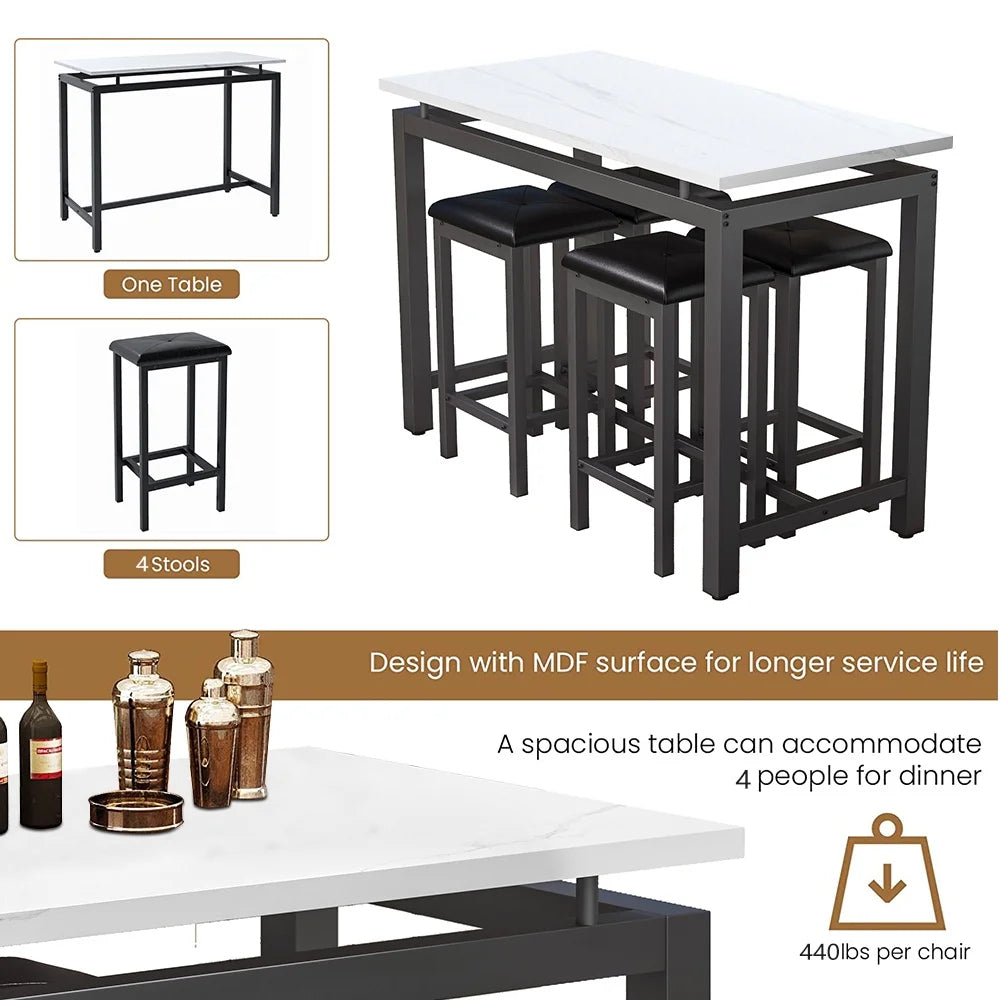 Counter Height Table Set of 5, Breakfast Bar Table and Stool Set, Minimalist Dining Table with Backless Stools, Wood Top Pub Table & Chair Set for Kitchen Apartment Bistro - Space Saving