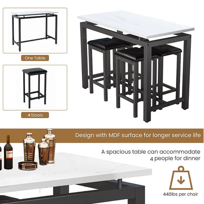Counter Height Table Set of 5, Breakfast Bar Table and Stool Set, Minimalist Dining Table with Backless Stools, Wood Top Pub Table & Chair Set for Kitchen Apartment Bistro - Space Saving