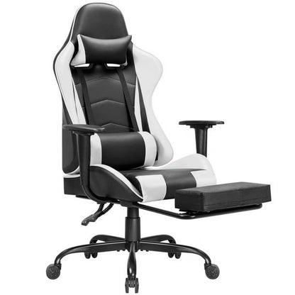 Lacoo High Back Gaming Chair PU Leather Adjustable Height Racing Chair with Lumber Support Ergonomic Gaming Chair with Reversible, White