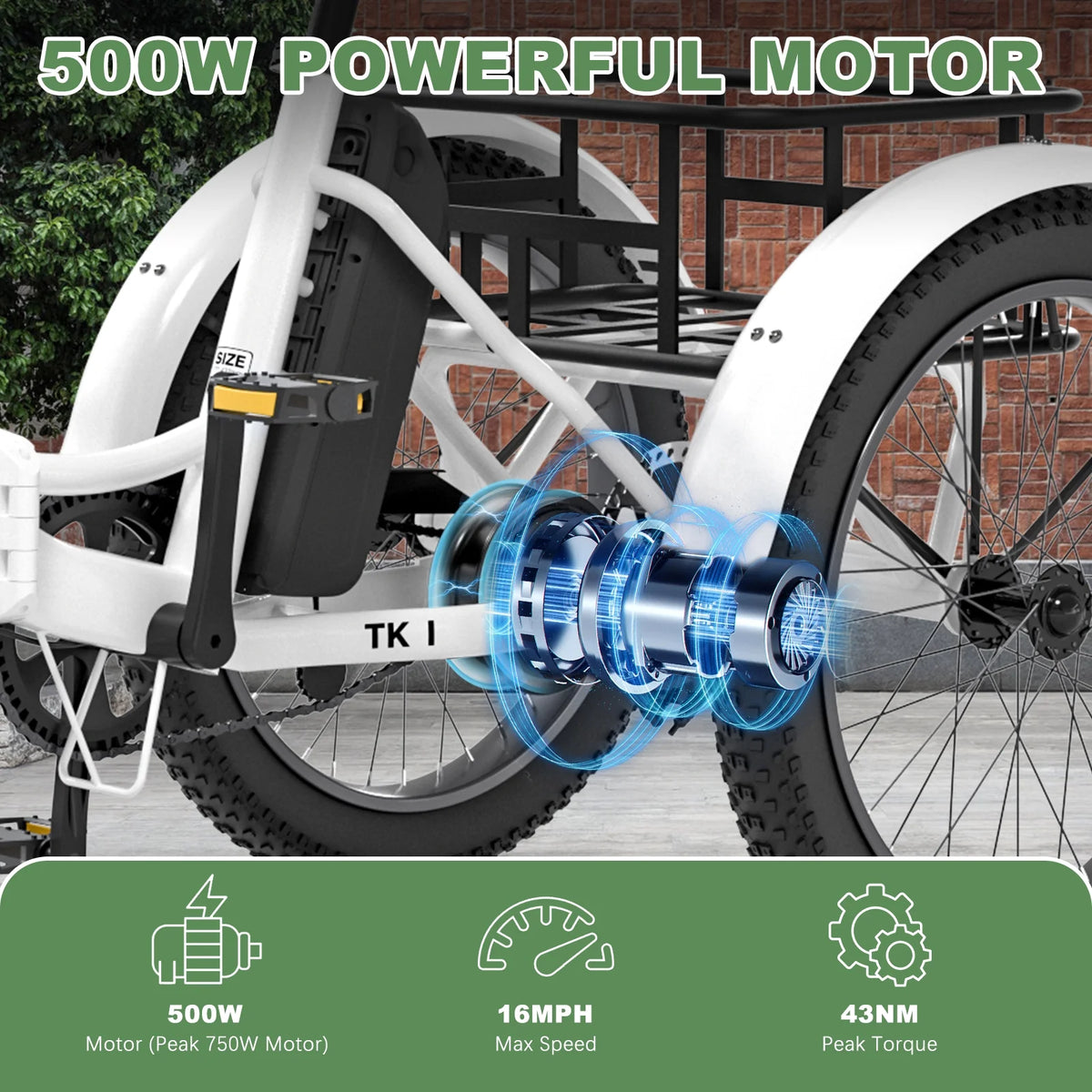 ABORON 3.0 Fat Tire Electric Trike for Senior Foldable E-Bike, 500W Motorized Tricycle Adult 20" Folding 3 Wheel Electric Commute Bike Trike w/48V Battery and Storage Baskets,