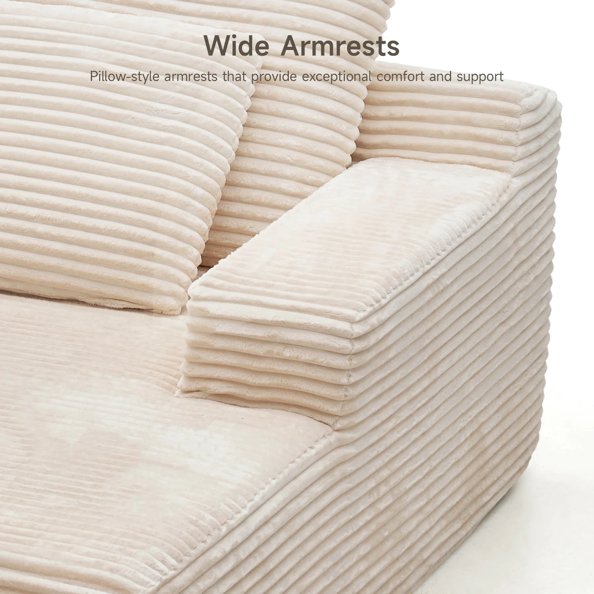 65" Corduroy Cloud Sleeper Chaise Lounge Chair, No Assembly Sofa Bed with Pillows, Beige