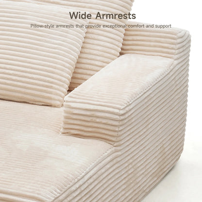 65" Corduroy Cloud Sleeper Chaise Lounge Chair, No Assembly Sofa Bed with Pillows, Beige