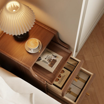 Small Nightstand,Solid Wood Nightstand with Drawers, Walnut Bedside Table for Bedroom