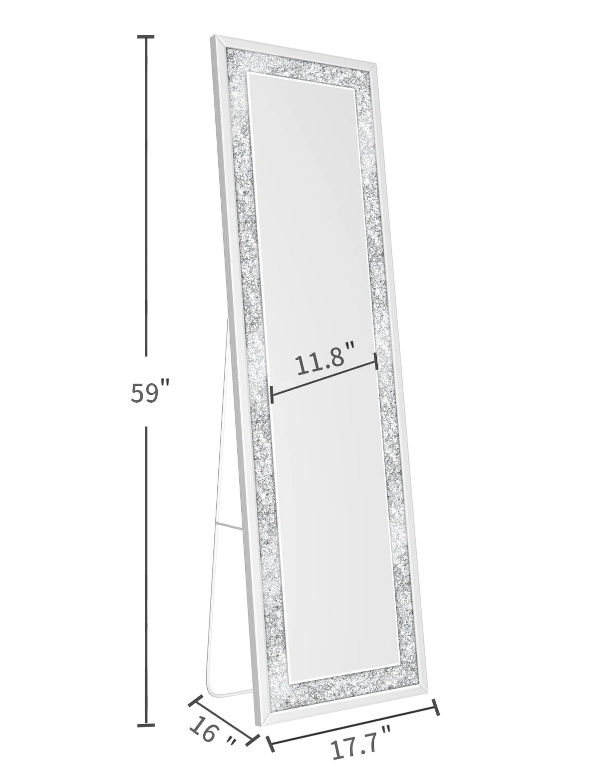 KOHROS 58"x18" Crystal Full Length Standing Floor Mirror Full Body Mirror Silver