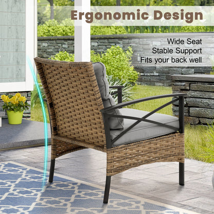 Heavy-duty Patio Furniture Set, 4 Piece Outdoor Sectional Conversation Sets, BrownPE Rattan Patio Sofa Set with Blue Cushions