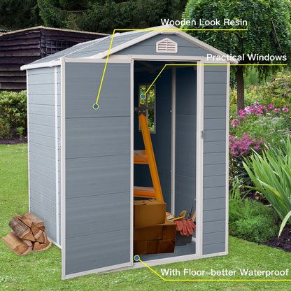 Seizeen Shed and Outdoor Storage, 41 Cu.Ft Small Outdoor Resin Shed with 3 Doors & Floor, 306GAL Deck Box Waterproof Plastic Tool Storage Shed for Cushion Lawn Mower Garbage Cans