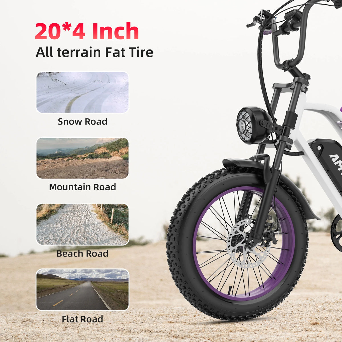 AMYET G60 Peak 1500W Electric Bike, 20" Fat Tire E-Mountain Bikes, 48V 20Ah 32MPH Ebike for Adults Full Suspension UL2849