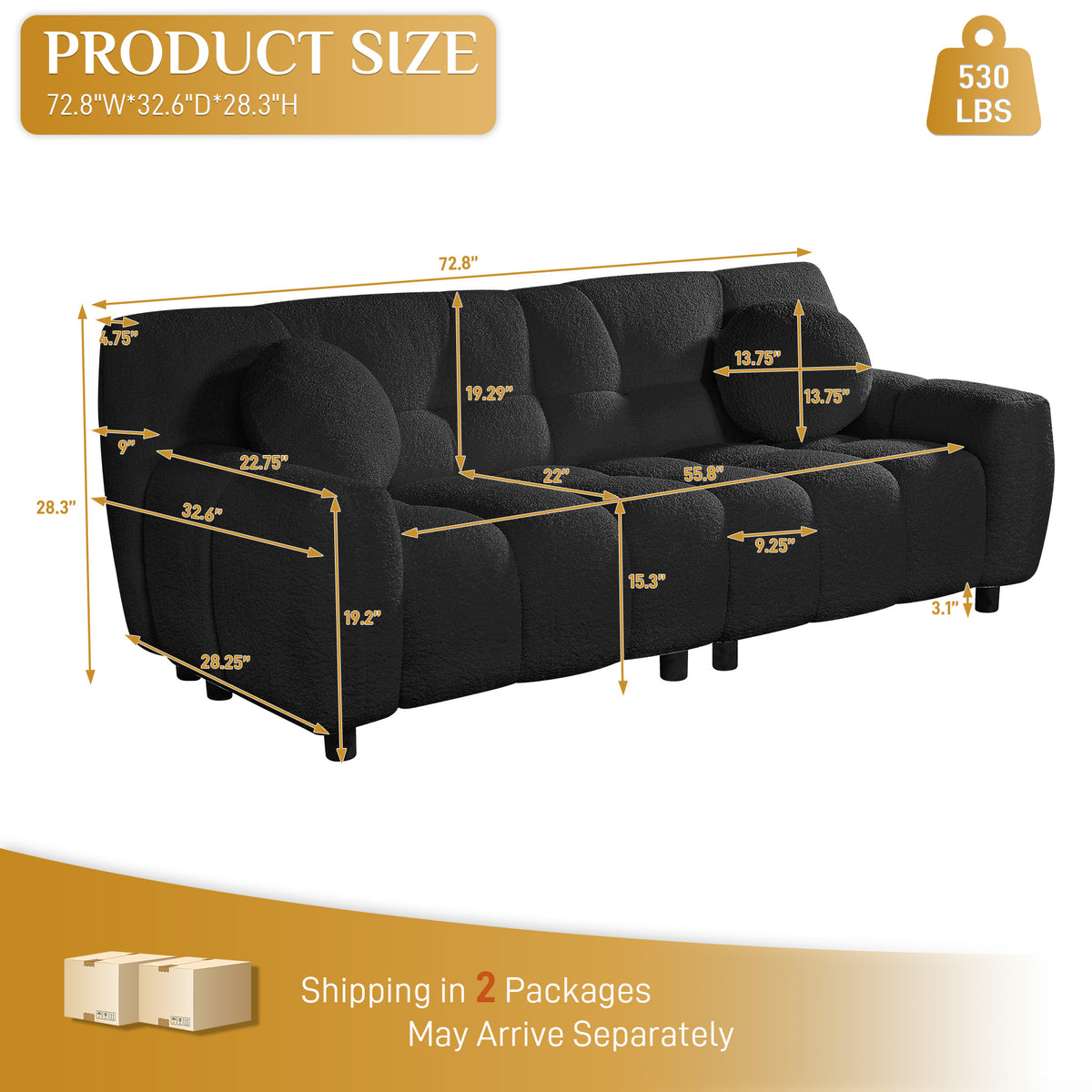 Rophefx 2-Seat Corduroy Deep Seat Cloud Sofa Couch for Living Room, Bedroom