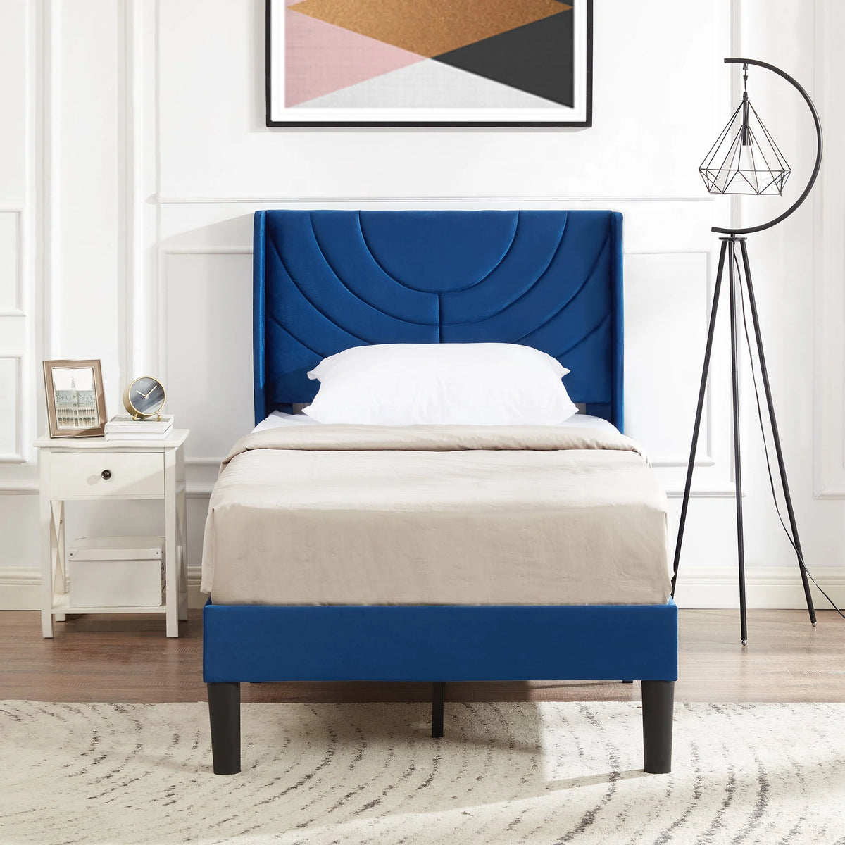 VECELO Set of 2 Twin Bed Frames, Modern Upholstered Platform Bed Frame with Tufted Headboard, No Box Spring Needed, Dark Green