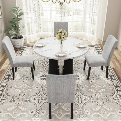 EUROCO 5-Piece Round Dining Table Set for 4, 43.3'' Kitchen Room Table with 4 Upholstered Chairs and Solid Wood Frame,Kitchen Table Set for Home Living Dining Room, Grey & Black