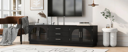 Euroco Modern TV Stand with Arched Glass Doors, Drawers & Adjustable Shelves for TVs up to 75 Inches