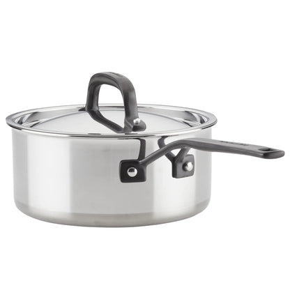 KitchenAid 5-Ply Clad 10 Pcs Stainless Steel Cookware Induction Pots and Pans Set, Dishwasher Safe, Metal Utensil, Broiler and Oven Safe to 500��F, Polished Stainless Steel